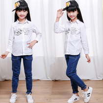 Childrens clothing 2021 girls shirt long sleeve middle child slim cotton white lapel shirt spring and autumn top