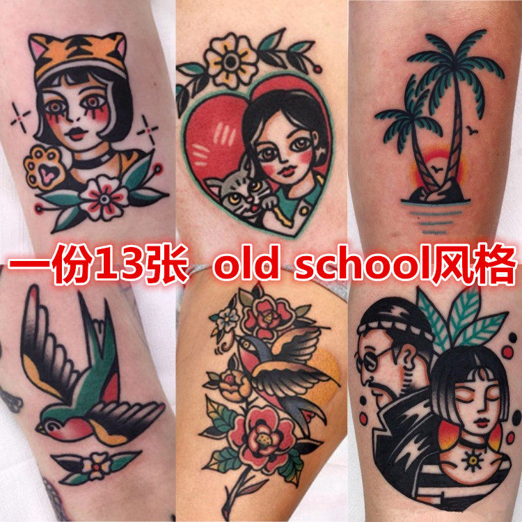 Net red tattoo dark European and American cartoon oldschool wind tattoo with waterproof women enduring simulation Korea