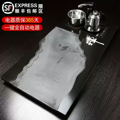 Natural whole piece Wujin Stone tea tray set automatic induction cooker integrated kung fu tea table custom embedded Tea Sea