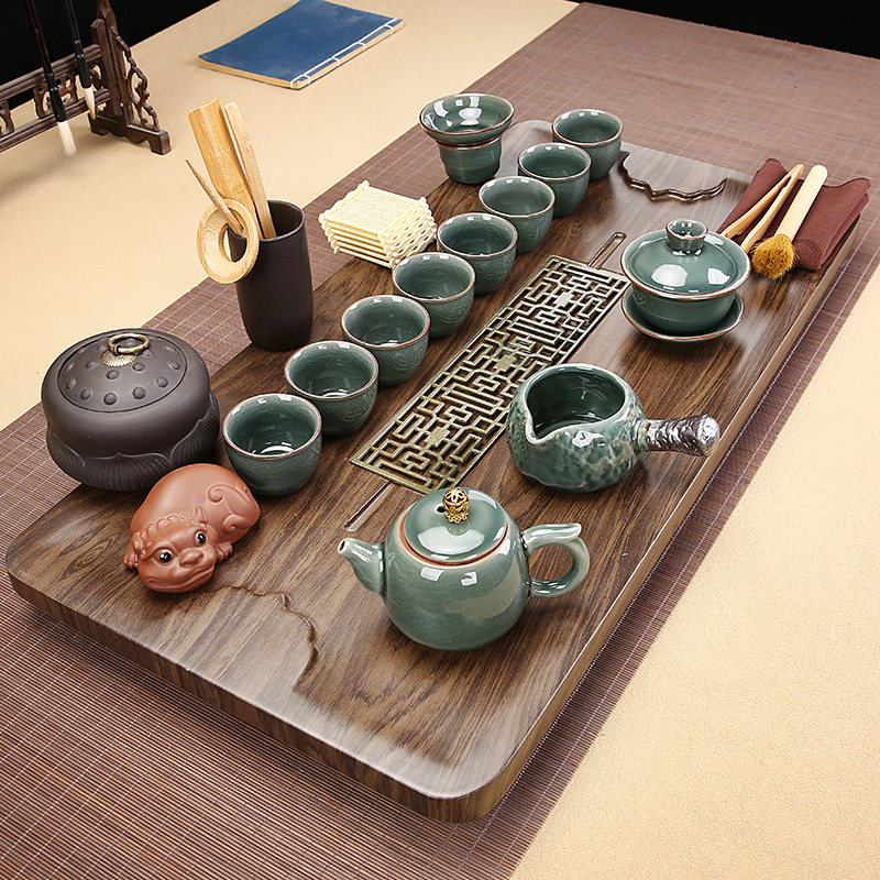 Small tea disk set household ceramic kung fu tea table without electromagnetic oven complete set of light luxury new tray