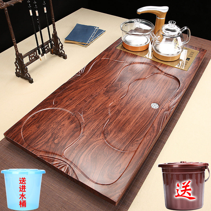Solid wood tea tray set home fully automatic glass kettle integrated office large tea table simple kung fu brew tea sea