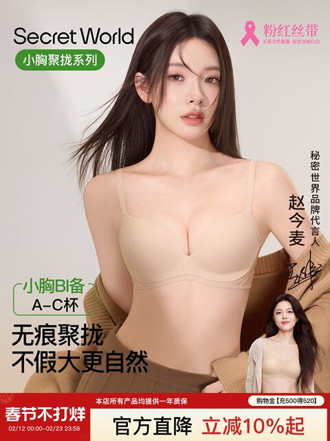 Secret World Intimates for Women with Small Breasts, Push-Up, Anti-Sagging, Comfortable, Seamless, Invisible Bra