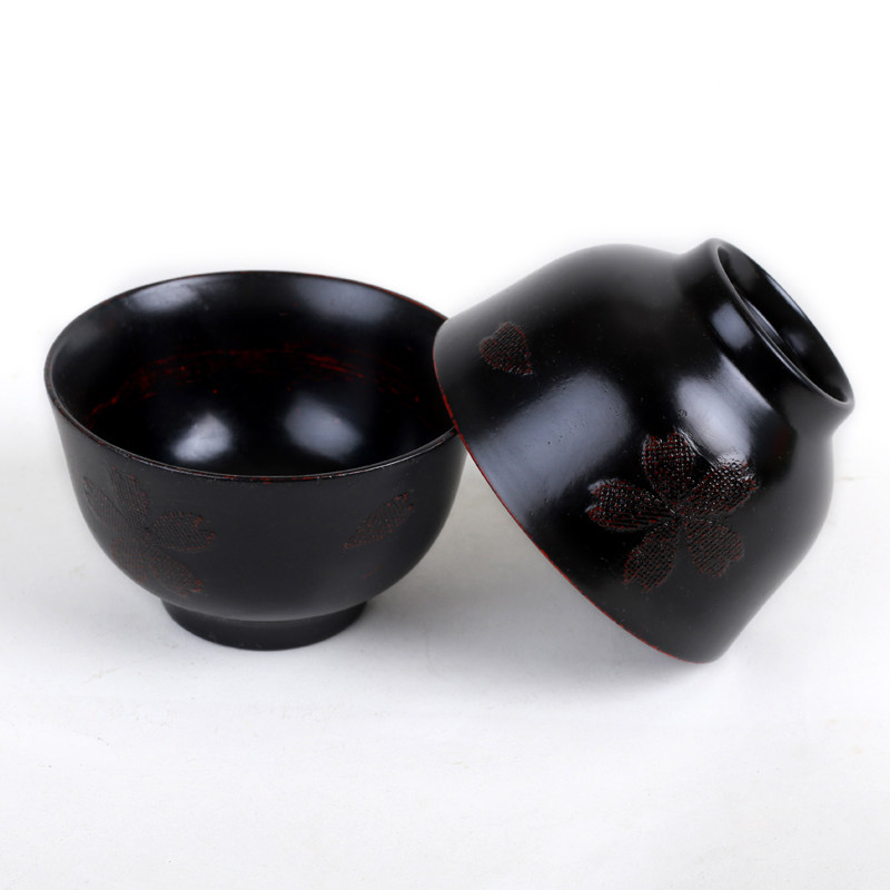 Japanese-style cherry blossom lacquer ware wooden bowl wooden tire pattern natural lacquer rice bowl soup bowl retro matte mounted cloth lacquer craft