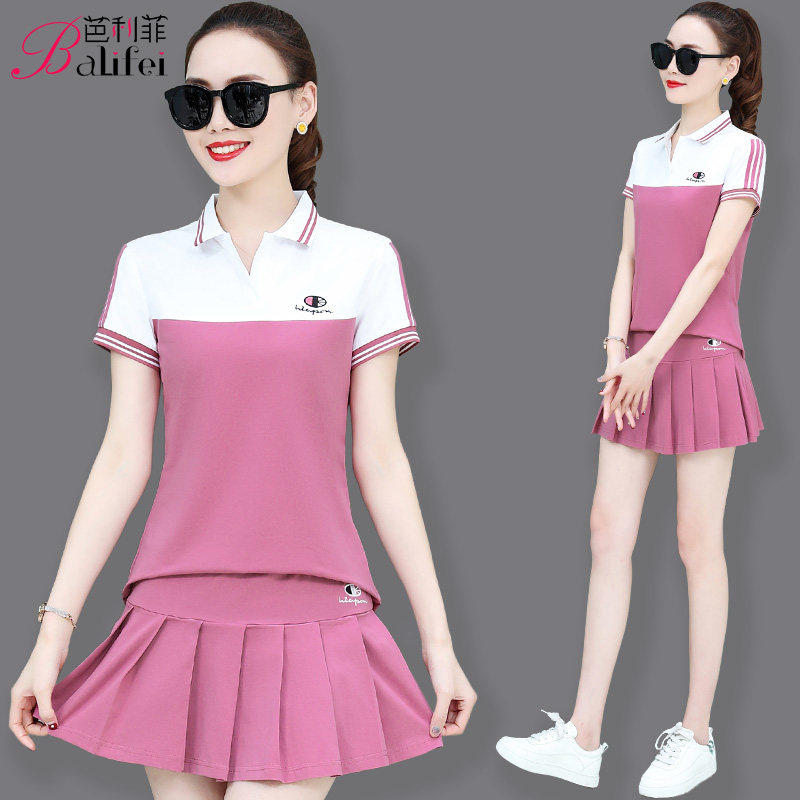 Casual Suit Women 2020 New Summer Sweet Meetto Sports Tennis Skirt Student Foreign Pie short dress Two sets of damp