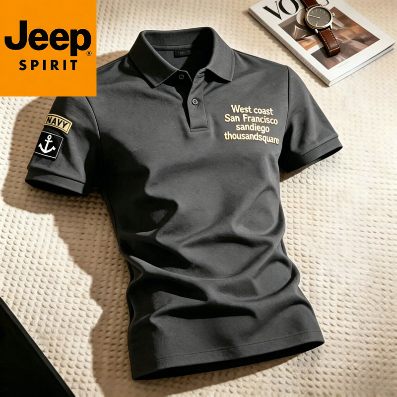 Jeep Jeep Spirit Summer Pure Cotton American-Style Short-Sleeved T-Shirt Men's New Letter Embroidered Lapel Polo Shirt