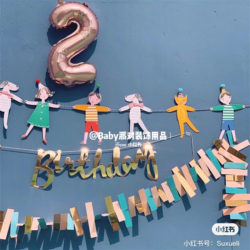 Outdoor camping decoration children's party decoration pull strip flag cartoon characters animal color flag picnic layout