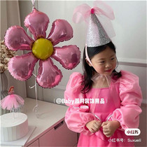  Pink petals aluminum foil ball birthday hundred days theme party decoration aluminum film cartoon flower balloon festival egg white flower