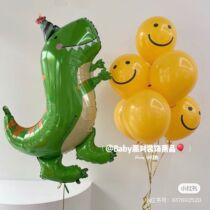  Imported cartoon ball dinosaur aluminum foil balloon with birthday hat Animal T-rex floating helium balloon
