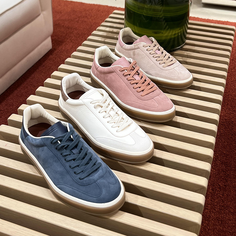 [Channel Top Brand] Women's Genuine Leather Flat Casual Trainers, Round-Toe Retro Versatile Couple Sneakers for Men and Women