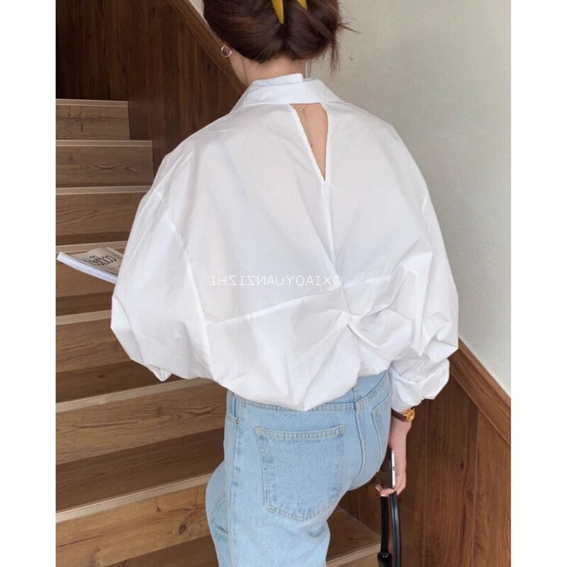 Spring and Summer Long-Sleeved Shirts with a Unique Design, Thin, Sexy, Backless, Loose, Stylish, Age-Reducing, Sun-Protective, Pure Cotton Tops