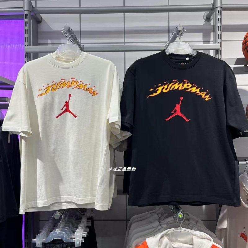Nike Jordan Couple's American Retro Printed Round Neck Short-Sleeved T-Shirt Hj3965 Iq6957-010