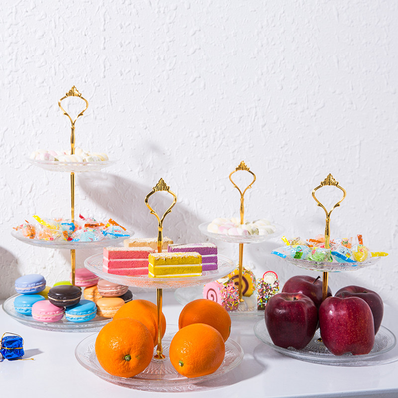 European multi-layer glass fruit plate Three-layer modern transparent living room cake plate Creative household coffee table snack plate