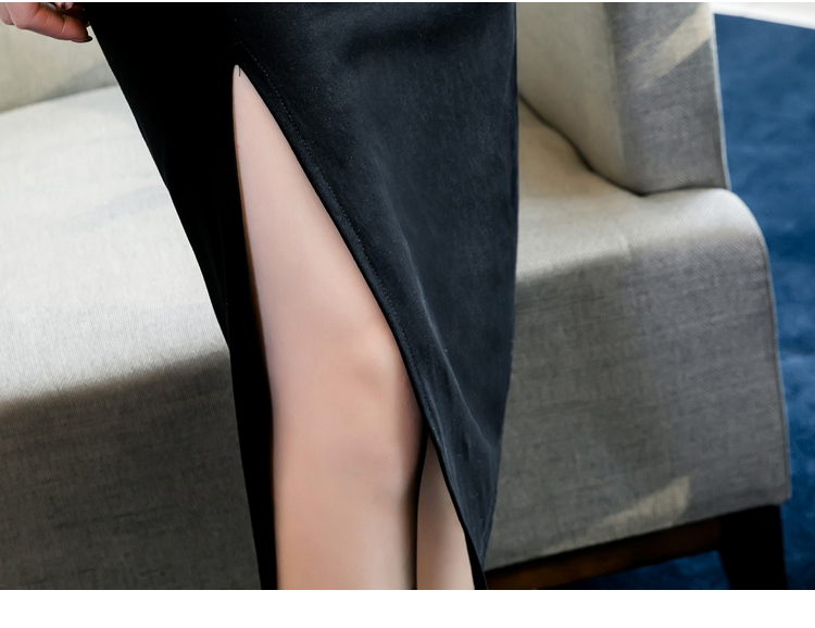 VK旗艦店 韓系復古修身開叉下擺長版細肩帶無袖洋裝