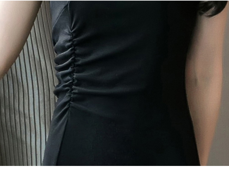 VK旗艦店 韓系復古修身開叉下擺長版細肩帶無袖洋裝