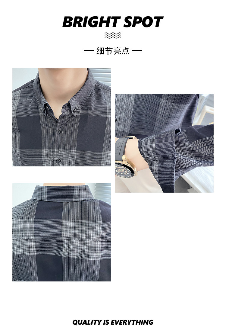 Description Picture 5 of itemHigh Quality Long Sleeve Classic Plaid Men Dress Shirts Business Formal Wear Slim Fit Casual Office Blouse Homme Club Tuxedo New