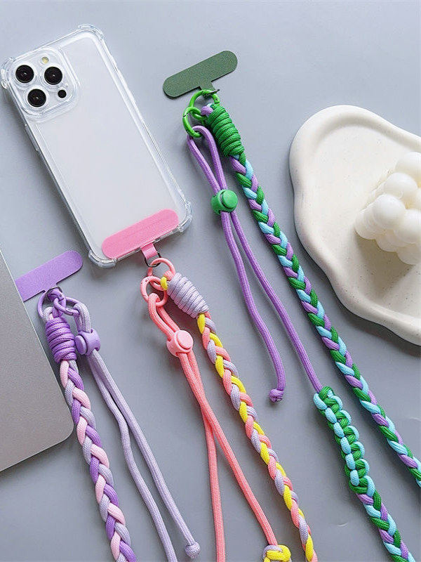 ins High-End Color-Blocked Phone Lanyard, Woven Crossbody Adjustable Outdoor Neck Strap, Long Durable Hand Strap