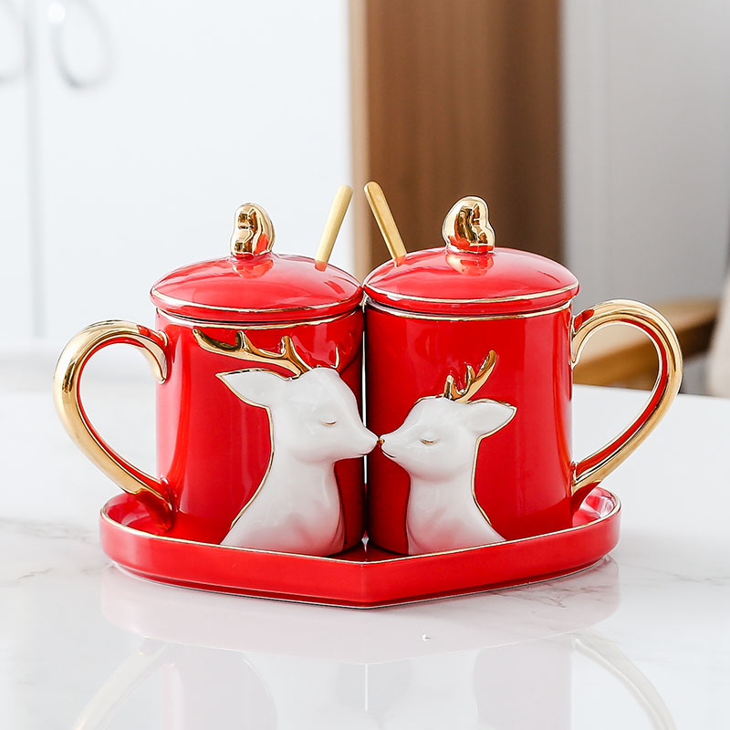 Creative a deer has your cup couple water cup wedding set box new wedding gifts to send couple a pair of cup ceramics