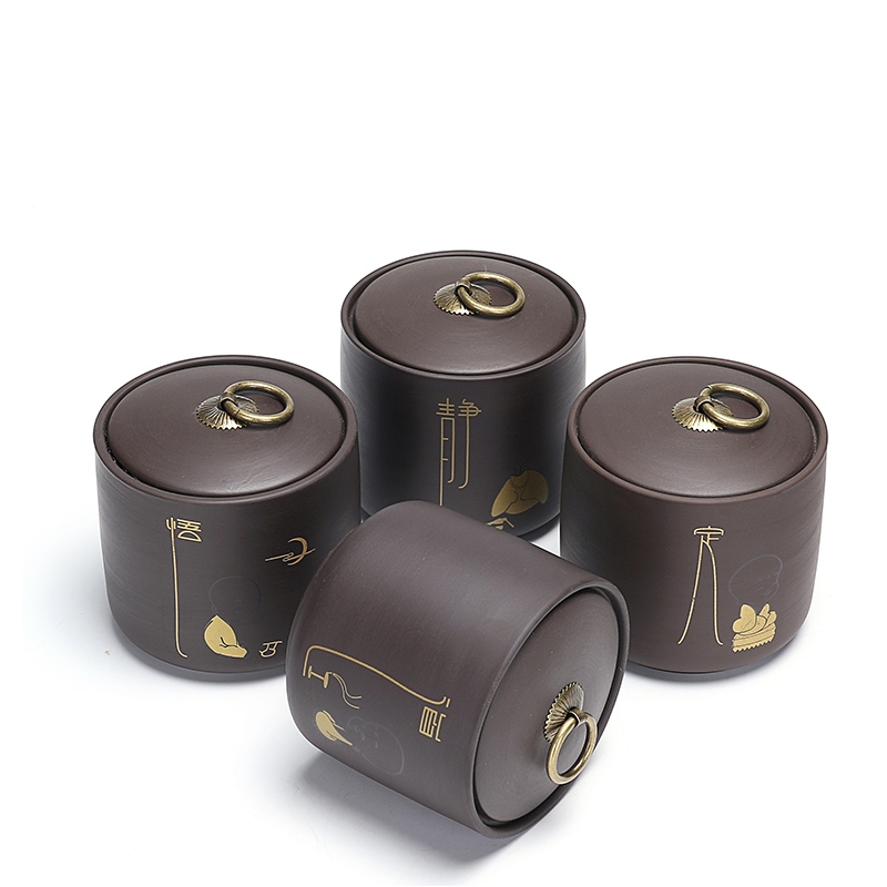 Caddy fixings ceramic seal pot small deposit tea storage jar with violet arenaceous portable tea Caddy fixings tea custom