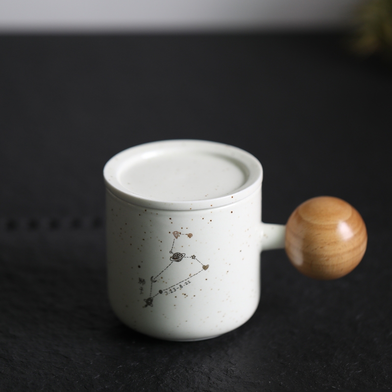 Landscape wood xi constellation glass ceramic keller with cover female male couples home birthday glass coffee cup cup