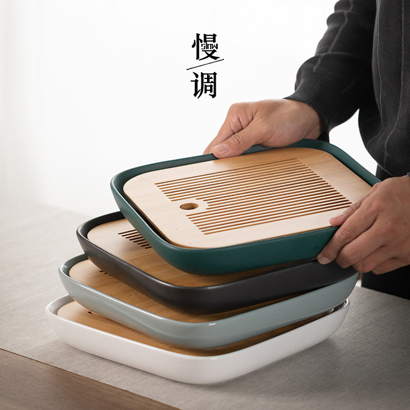 2021 new ceramic tea tray household light luxury modern small Japanese-style dry tea table tea sea kung fu tea set tray