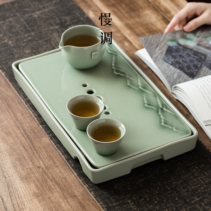 Household ceramic tea tray living room water storage type dry bubble tai kung fu tea set simple modern tea cup tea sea teapot tray