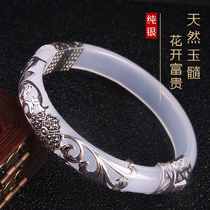 Natural jade medullary cat eye stone A stock 925 silver bag jade flowers open rich and expensive female bracelet to send mothers wife Valentines Day gift