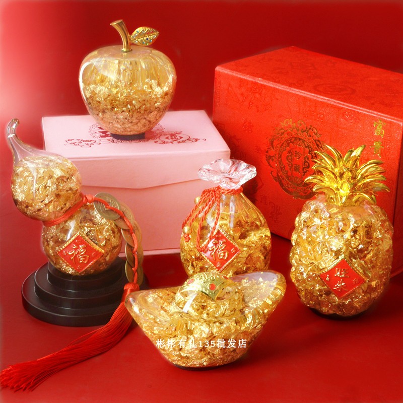 24K gold leaf crystal apple fowbag Yuanbao Process Gift Crafts Gifts Swing Accessories for Christmas gifts Taiwan Creative Gifts