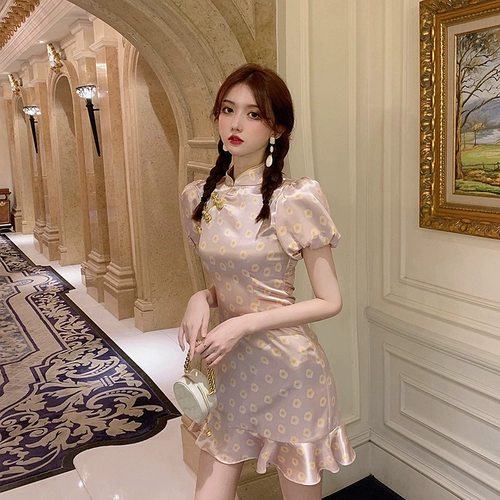 Милая легкая юбка, ципао, платье, летняя одежда, французский стиль, светлый стиль, коллекция 2023