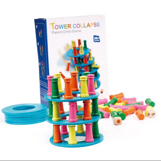 Wooden Stacks of Leasing Building Blocks Game Pizza Towers Parent-child Interactive Children Balance Exercise Puzzle Force Early Toys