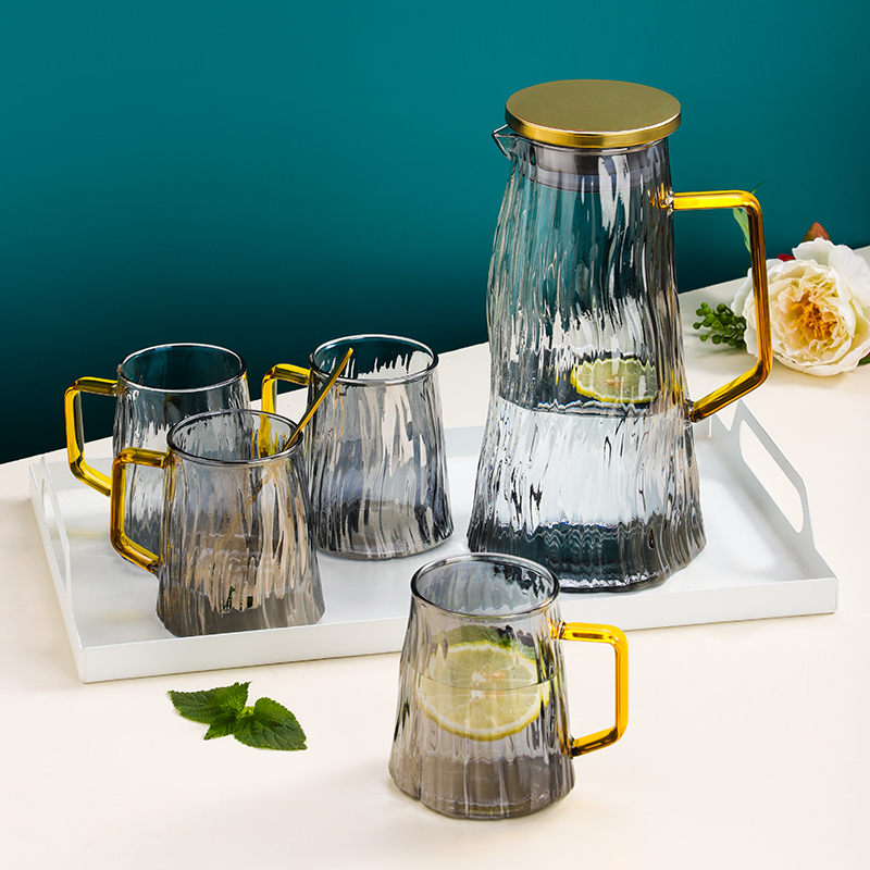 Glacier veins cold water pot suit thick glass high temperature resistant anti-explosion juice pot large capacity cold water pot creative cool water cup tool