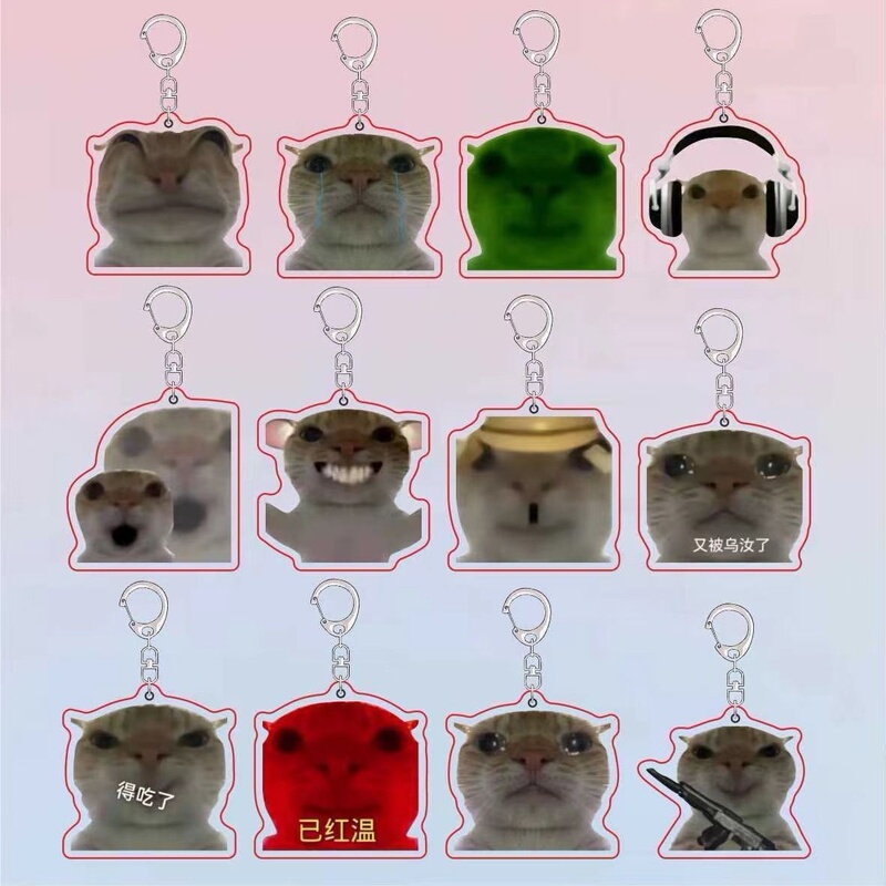 New Crooked Mouth Weird Kitten Funny Sand Sculpture School Bag Pendant Acrylic Keychain Cartoon Decoration Birthday Gift