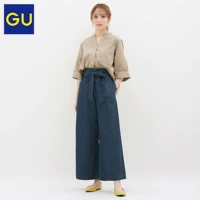 GU quần nữ rộng denim tuyệt vời 2019 hè mới thắt nơ thắt lưng quần retro 313812 - Quần jean thời trang trung niên nữ cao cấp 