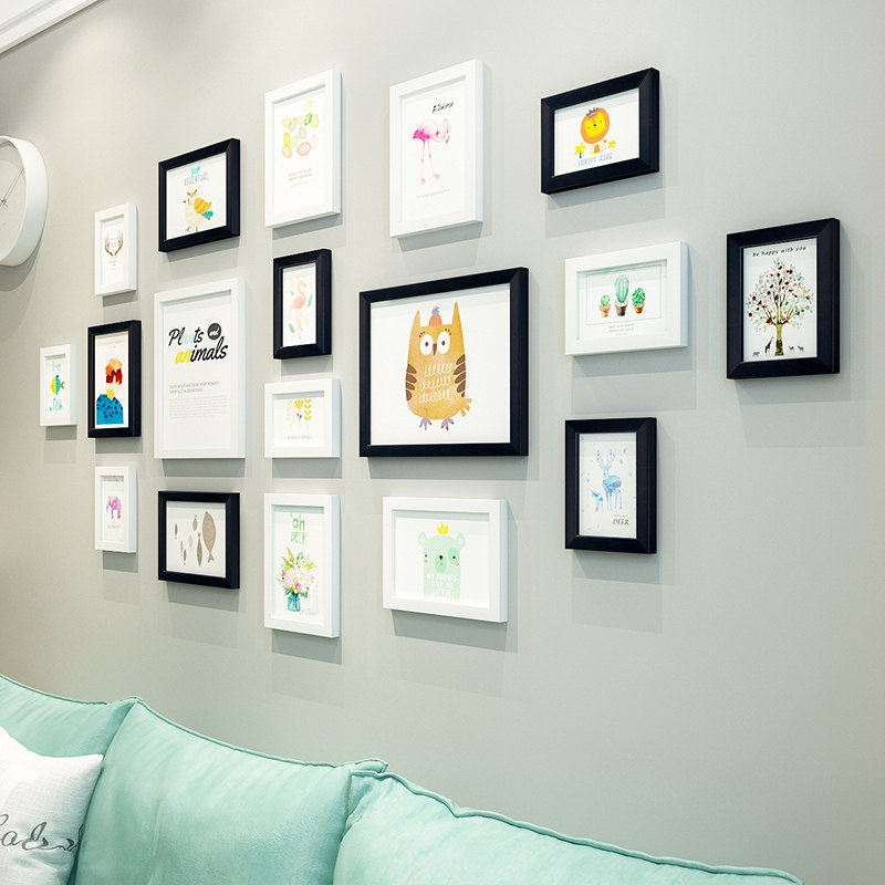 Modern minimalist photo wall creative photo frame hanging wall with open hole 18 frame decoration living room bedroom 5 7 inch combination frame