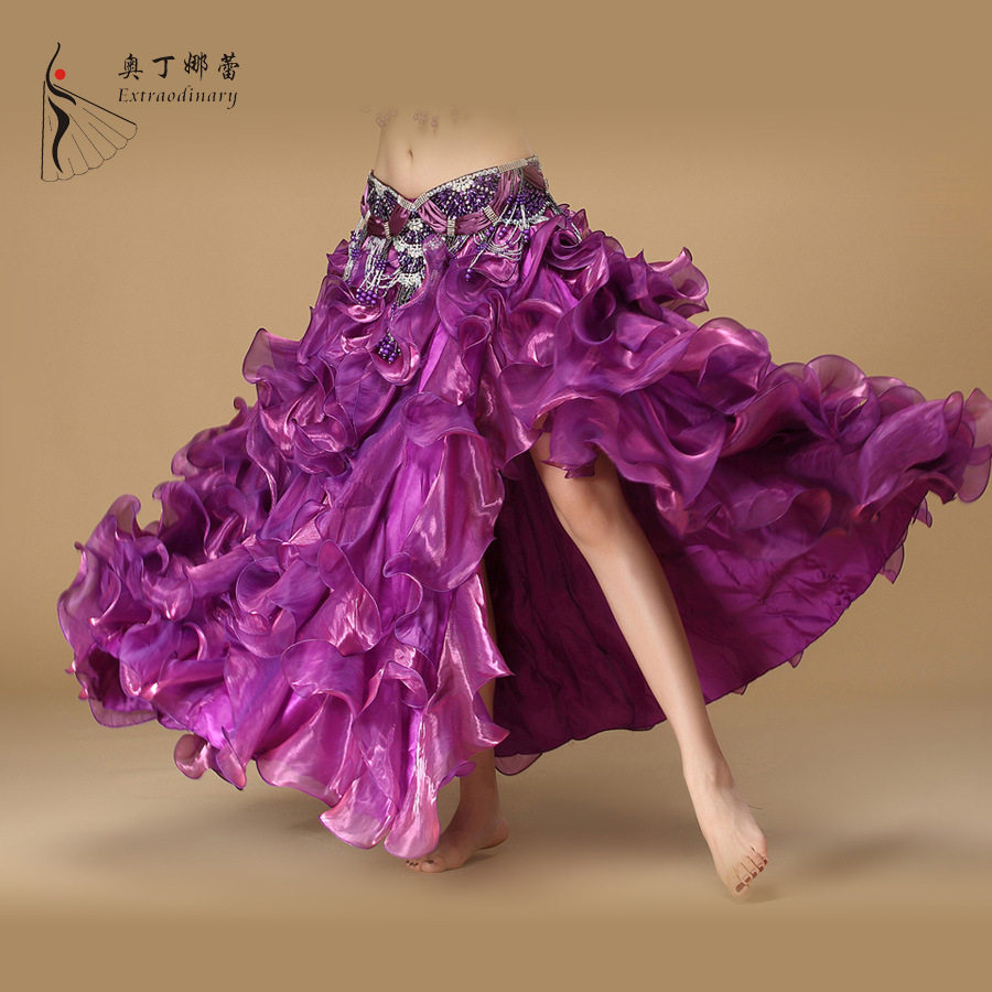 Stage performance 2016 new belly dance dress down dress Dress Belly Leather Dance Large Hem Skirt Open Fork Skirt-Taobao