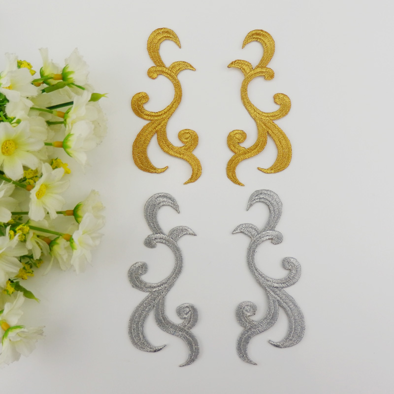 New product accessories cosplay cartoon ancient dress ethnic embroidery cloth with crack holes and gold and silver color 3472 bronzed flowers