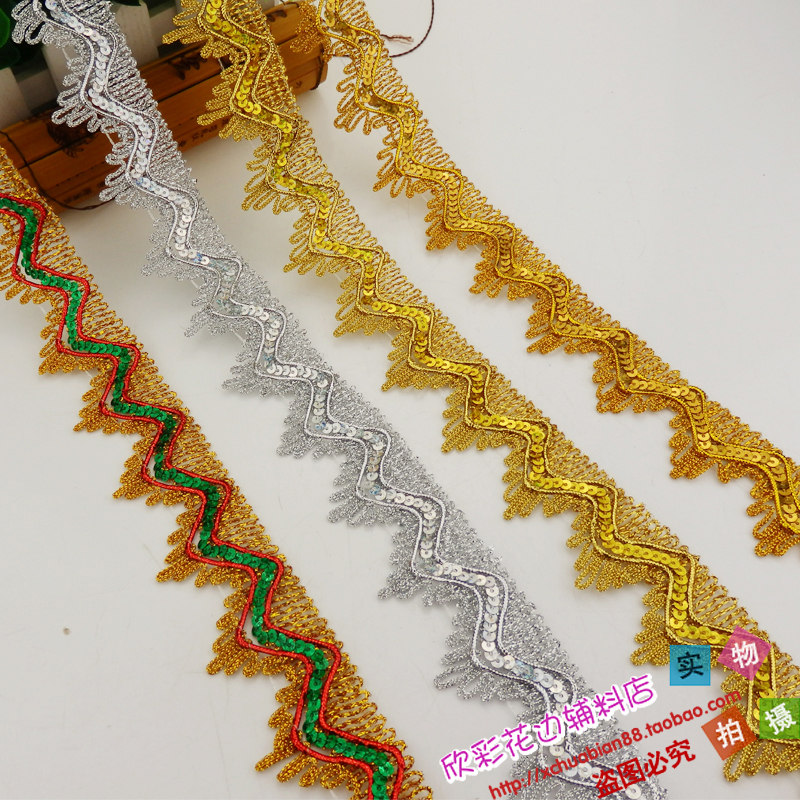 DIY accessories ethnic handmade ribbon clothing decorative lace all kinds of gold and silver sequins lace 1686#lace