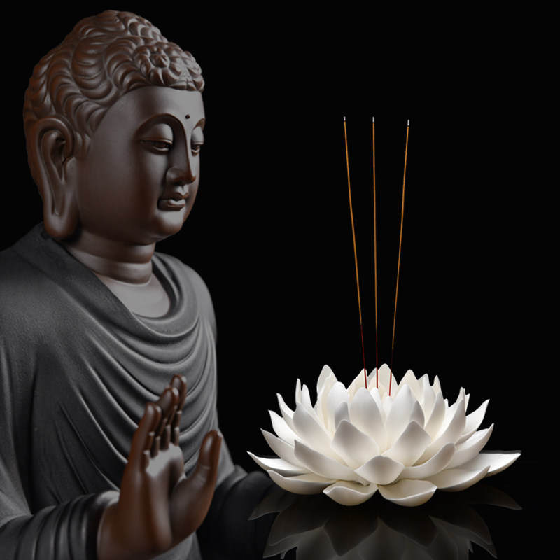 Ink dyed fragrance hand-made ceramic lotus fragrance inserted for Buddha Line incense furnace room for burning fragrance