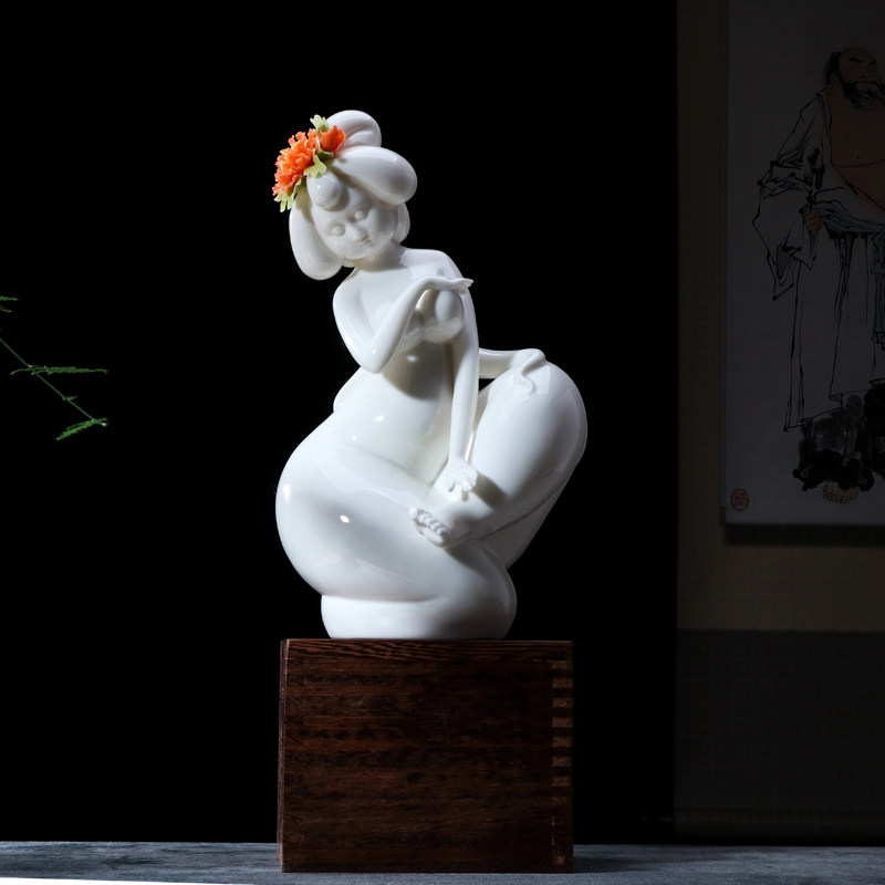 Chinese ceramic beauty women art pieces Friends Yoga museum opening gift delivery simple living room desktop decoration