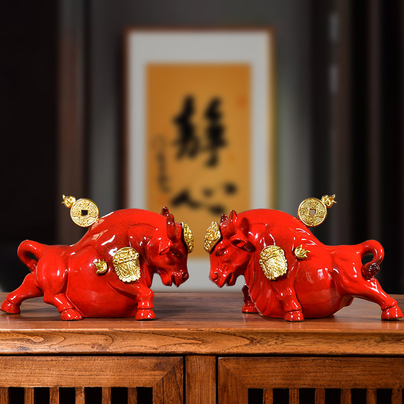 Ceramic Lucky Bull Ornament Wall Street Bull Office Boss Desk Decoration Craft Gift Ornament Company Store Opening Gift