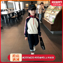 Girls short sweater autumn Korean version of the big child semi-high collar long sleeve jacket Children loose pullover zipper top