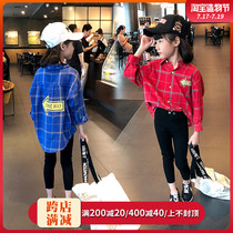 Girls Plaid shirt spring new middle and large children loose cotton spring and autumn top Childrens foreign style long shirt