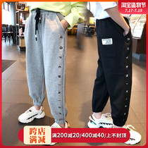 Girls  sports pants 2020 autumn and winter new childrens Korean edition plus velvet letter trousers large children loose drawstring pants