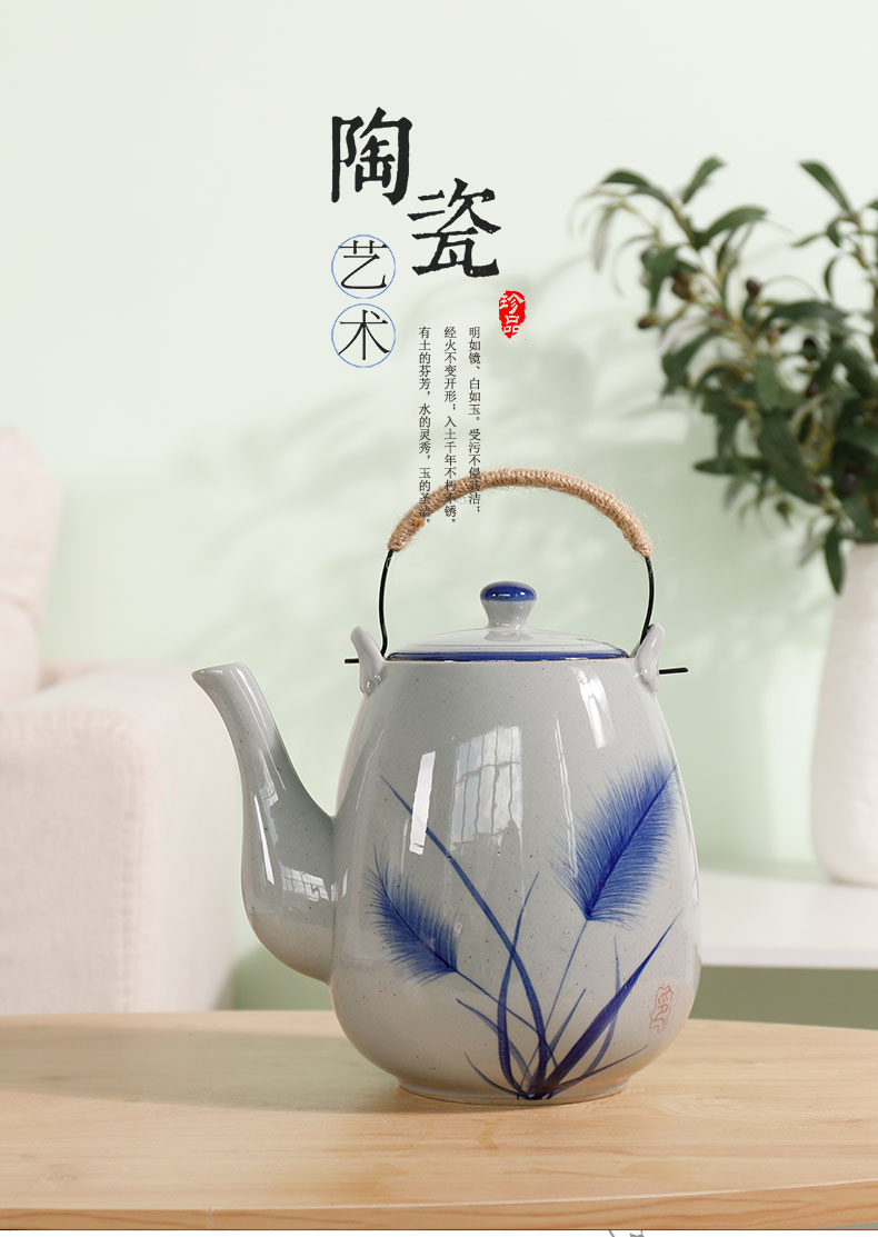 Large ceramic teapot handpainted vintage Japanese coarse pottery pot restaurant 2, 1.5 litres to girder teapot household cool water bottle