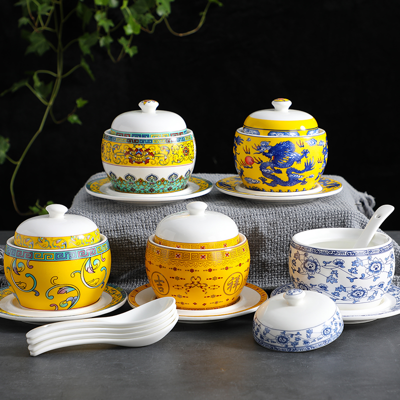 Hotel small ceramic bowl of millet stew stew Chinese bird 's nest liao ginseng soup bowl restaurant with cover soup dessert bowl of soup as cans