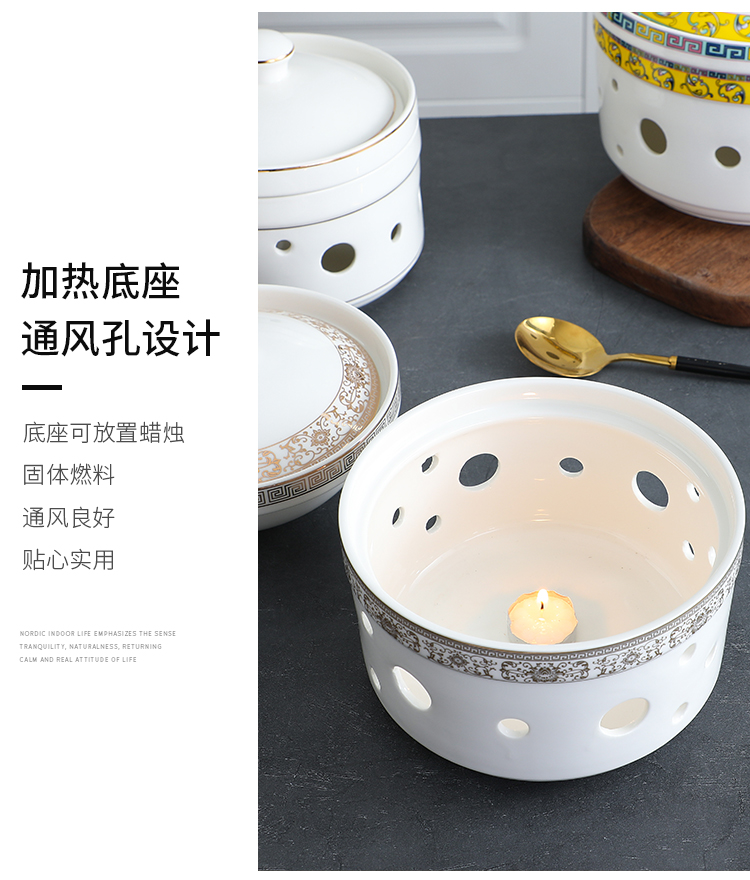 Hotel ceramic based dry pot alcohol furnace insulation sea cucumber dish dish soup bowl with cover large tableware Buddha to over the wall