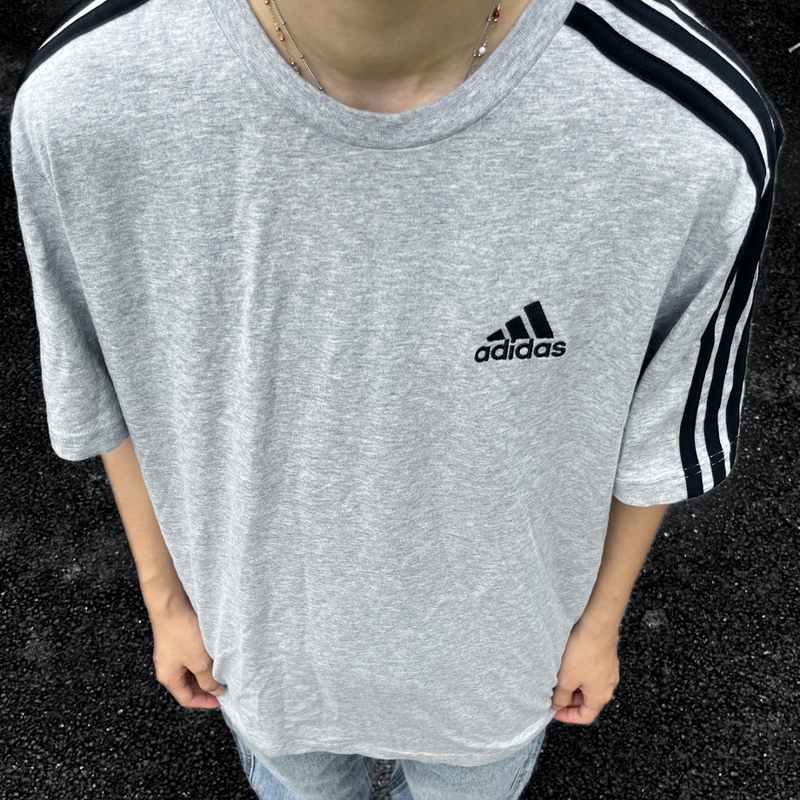 Adidas New Summer Three-Stripe Breathable Short-Sleeved T-Shirt Adidas Gray Short-Sleeved Gl3735