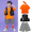 Orange T-shirt+black and white checkered shorts+colored letter black vest+orange stockings