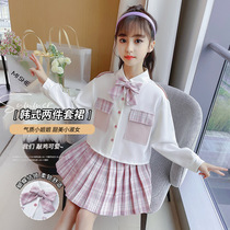 Girls jk uniform genuine set autumn clothes 2021 new children Foreign style college style Primary School students short sleeve pleated skirt