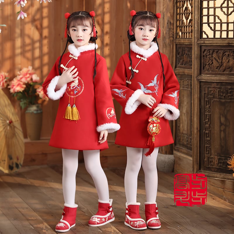 Hanfu girl's winter clothes for children Baiyenwear Chinese windy qipao baby don dress girl princess dress foreign pie gush