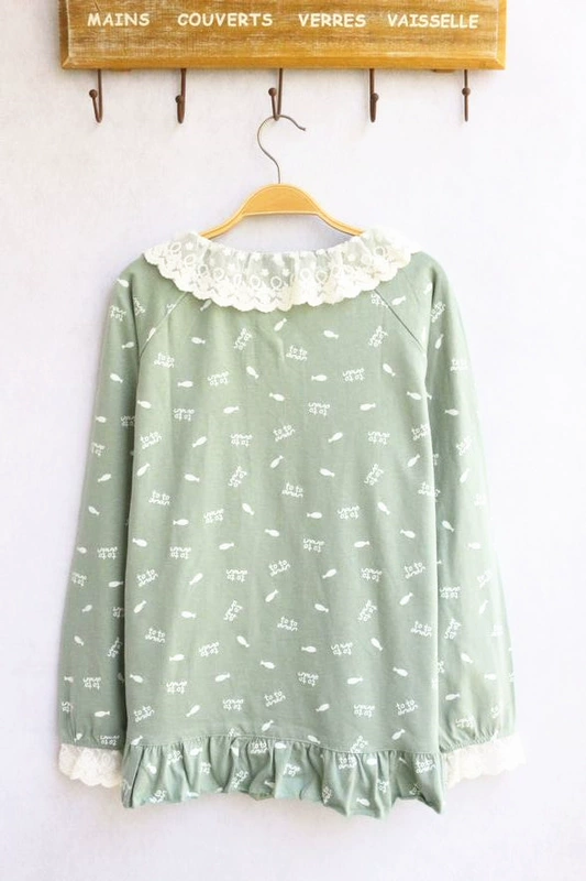 Bộ đồ ngủ cotton mùa xuân và mùa thu mới của phụ nữ Áo cổ tròn tay dài Áo nịt len ​​Dịch vụ gia đình giản dị